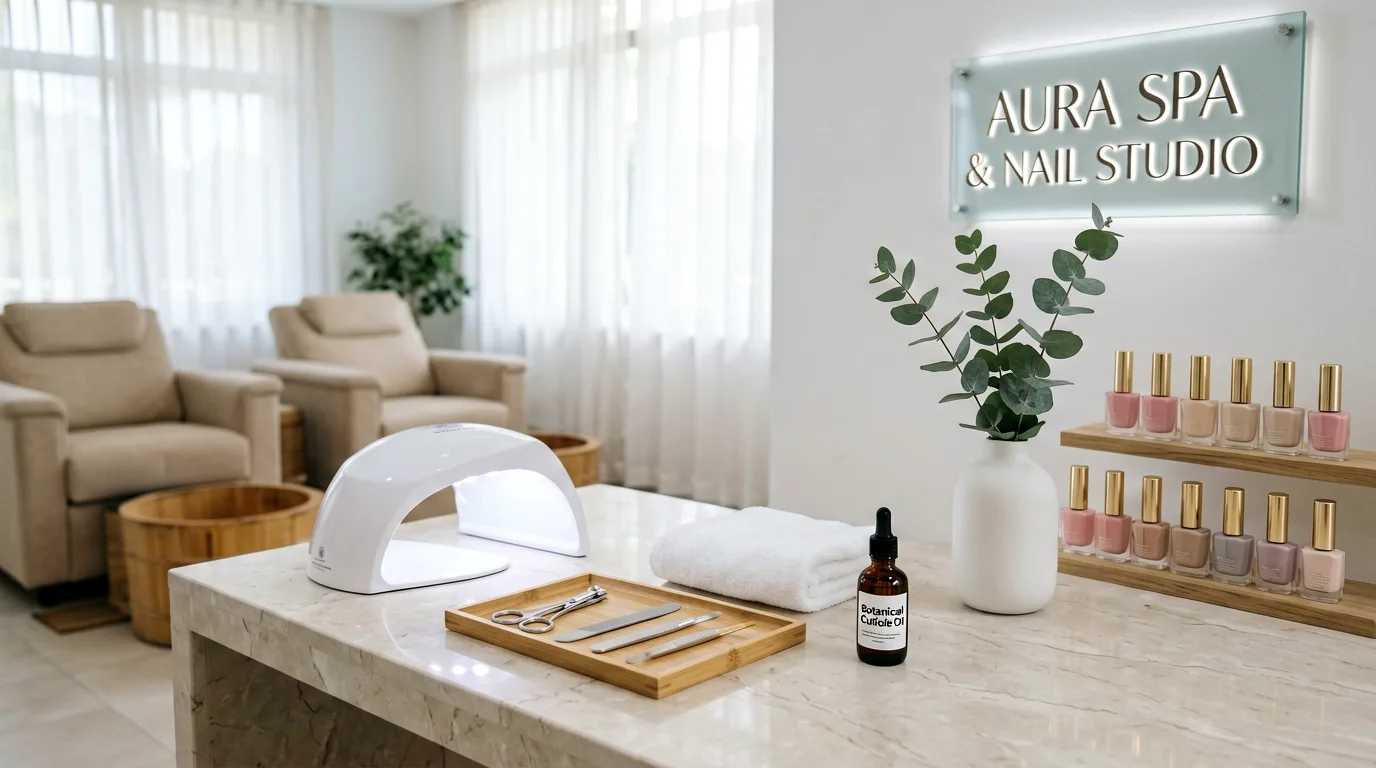 Ruhiges Beauty-Studio mit warmem Licht und gepflegter Atmosphäre.