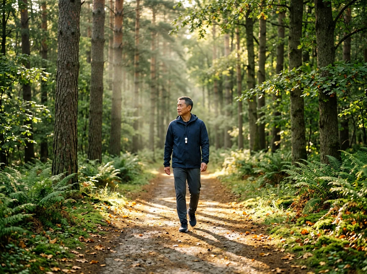 Waldweg im weichen Licht — Sinnbild für den spielerischen Yoga-Weg der Kinder.