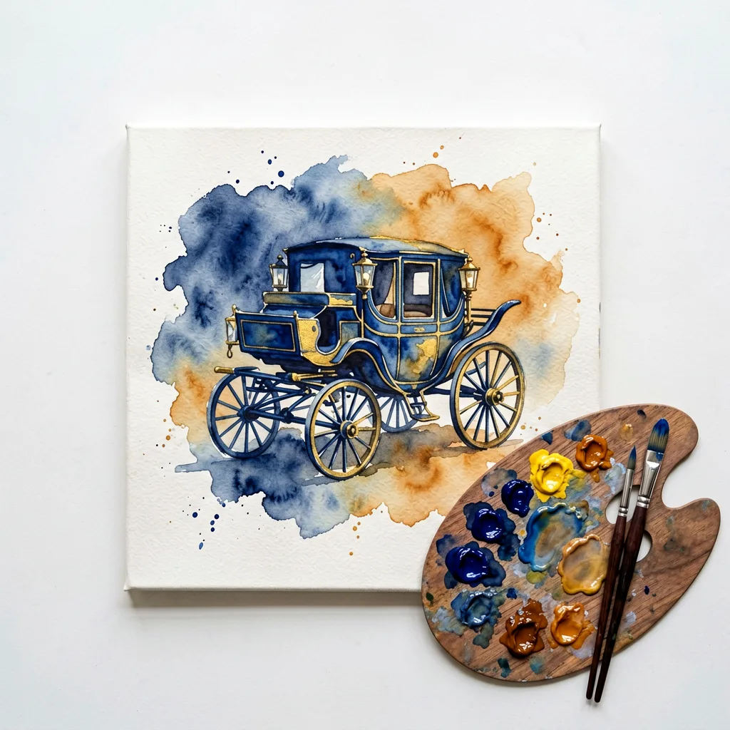 Aquarell-Bahn in warmen Erdtönen auf rauem Papier