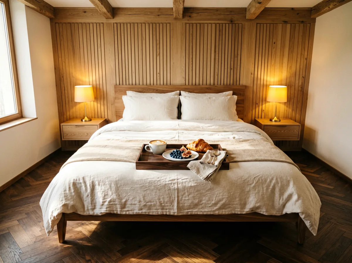Doppelzimmer Saar mit Holzboden und Blick zur Saarschleife