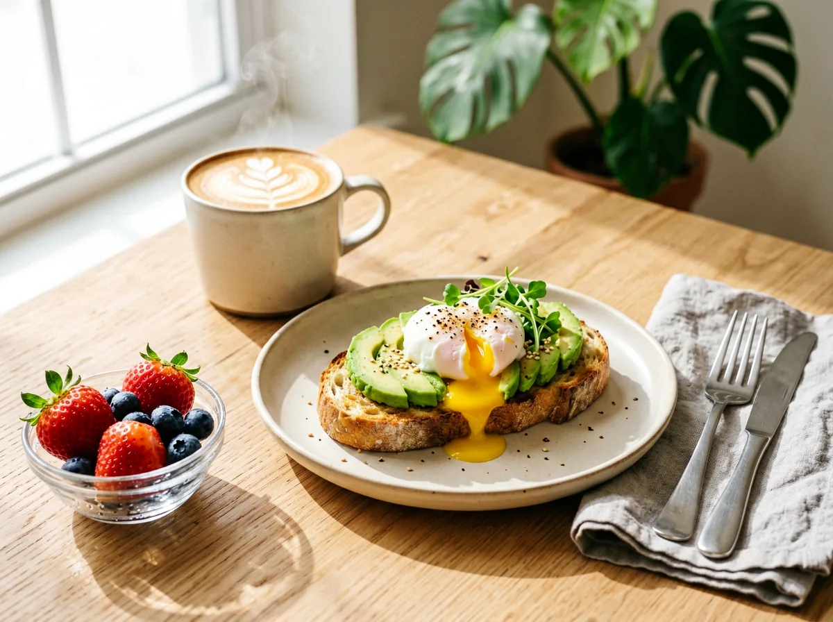 Frühstückstisch mit frischen Brötchen und Kaffee