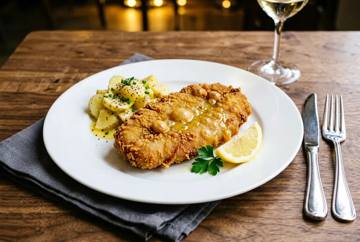 Regional und saisonal aufgetragenes Essen auf dem Teller.