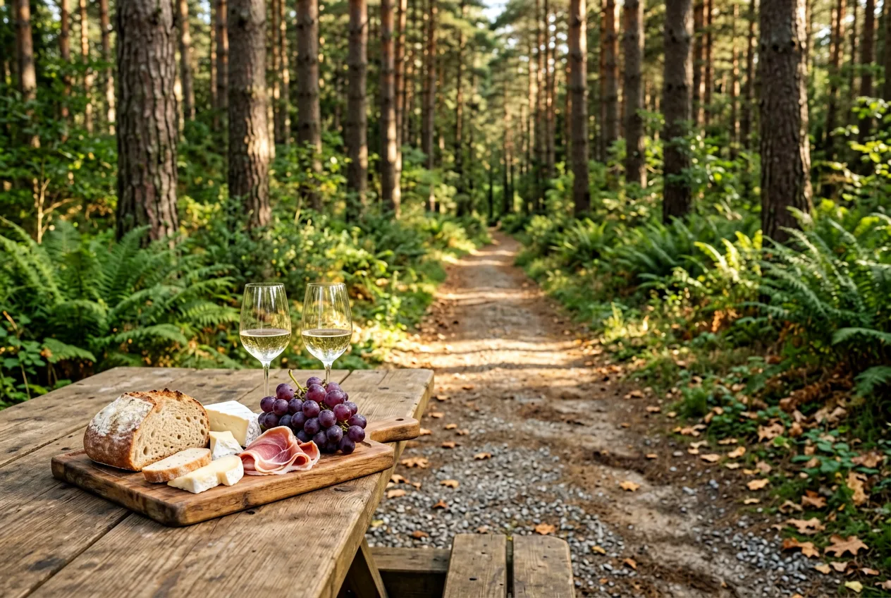 Waldweg mit Wanderpfad durch grüne Natur
