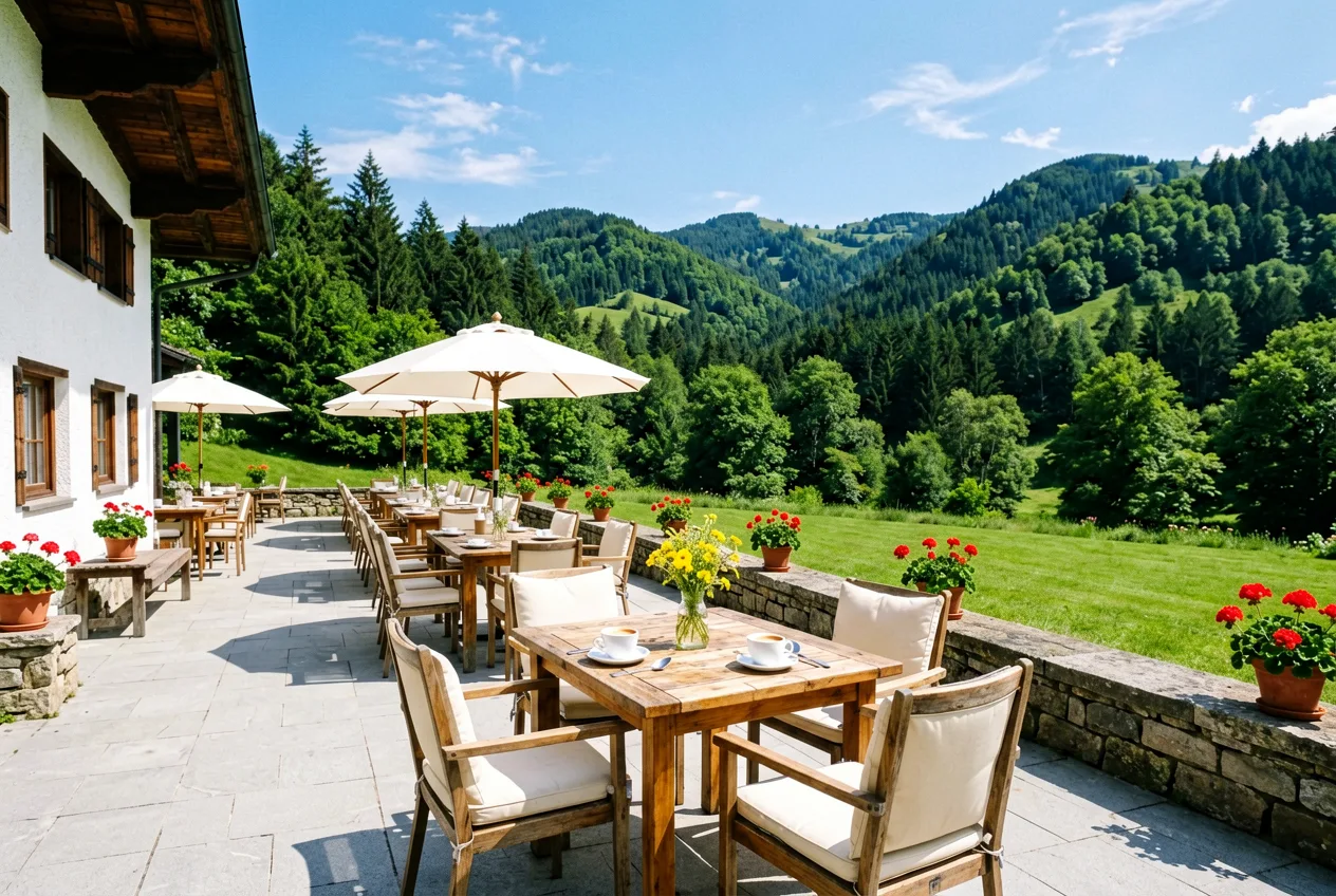 Garten und Terrasse mit Blick in den Schwarzwald