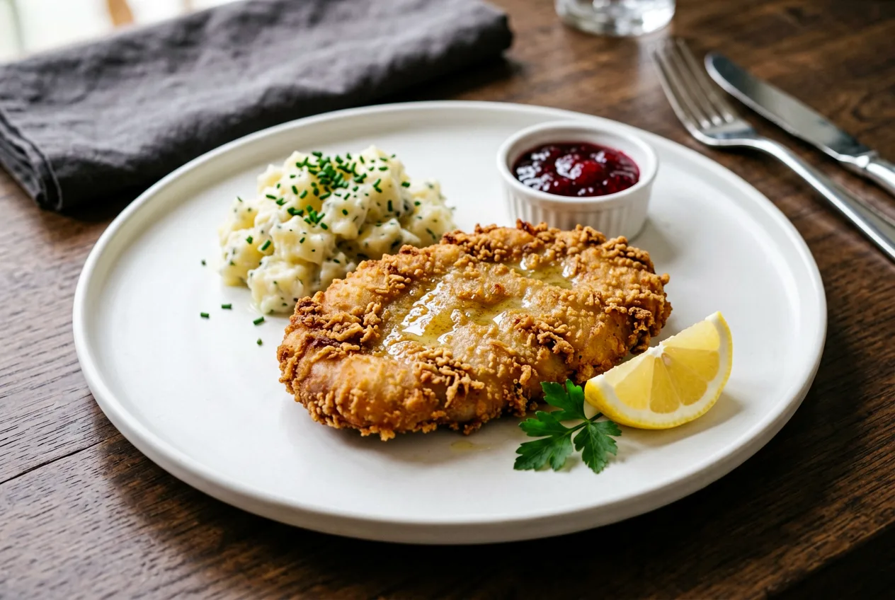 Frisch angerichtetes Hauptgericht aus der Wirtshausküche.
