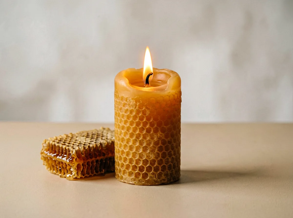 Wabenhonig und Bienenwachs auf einem Holztisch
