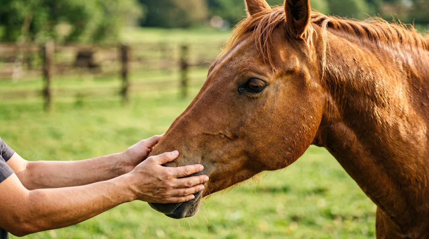 Sanfte Behandlung eines Pferdes durch eine Tierheilpraktikerin