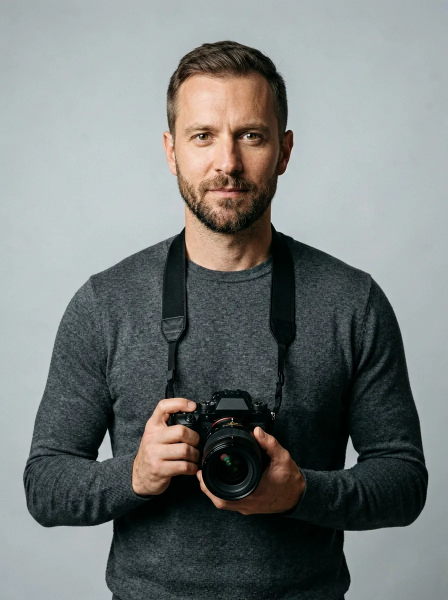 Jonas Reichert, Hochzeitsfotograf aus München, mit Kamera