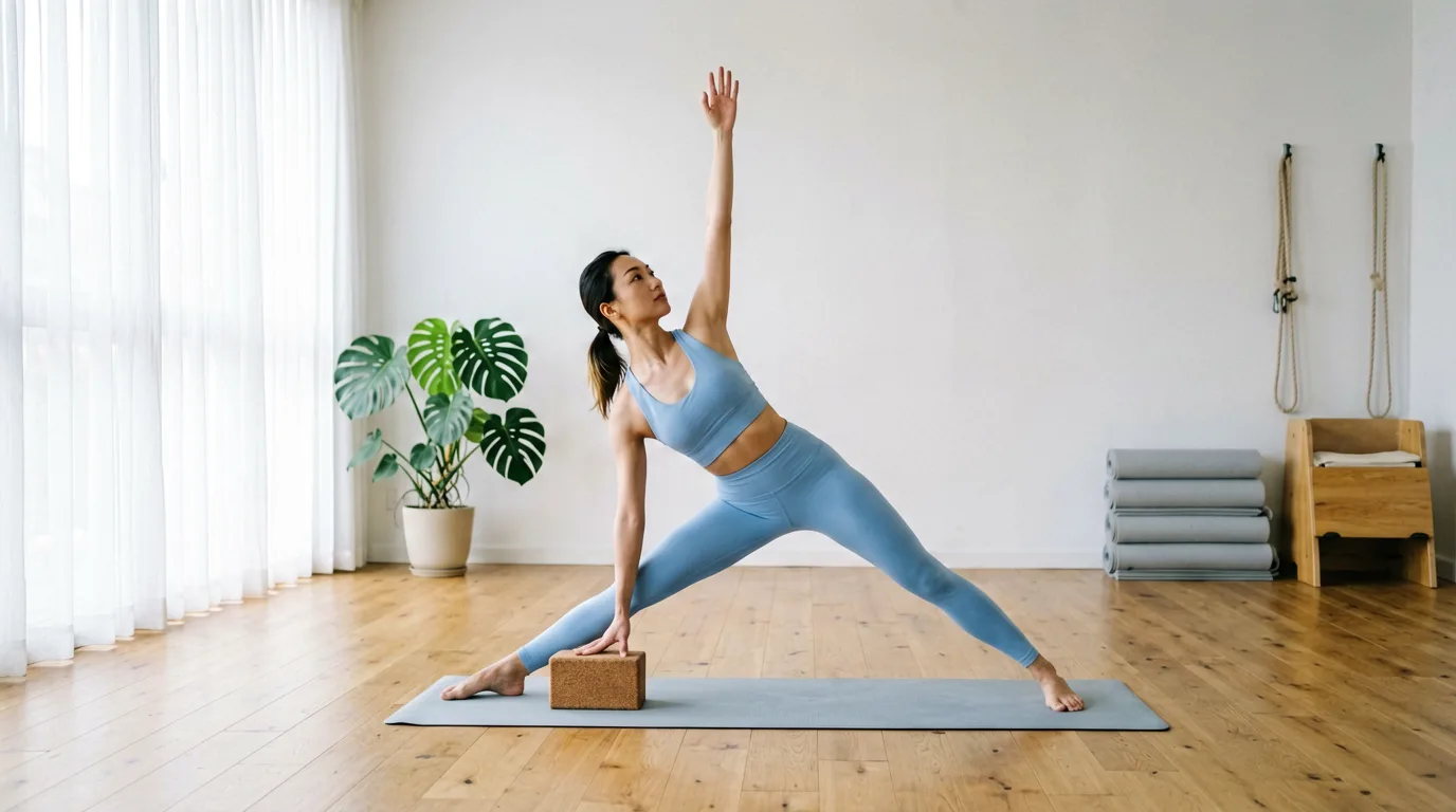 Yogahaltung in einem hellen, ruhigen Studio.