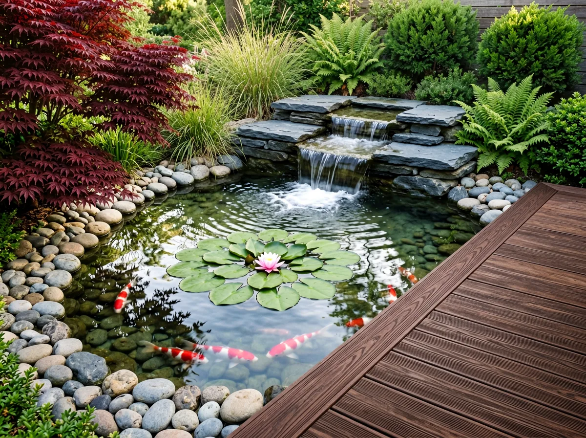 Angelegter Gartenteich mit bepflanztem Uferbereich