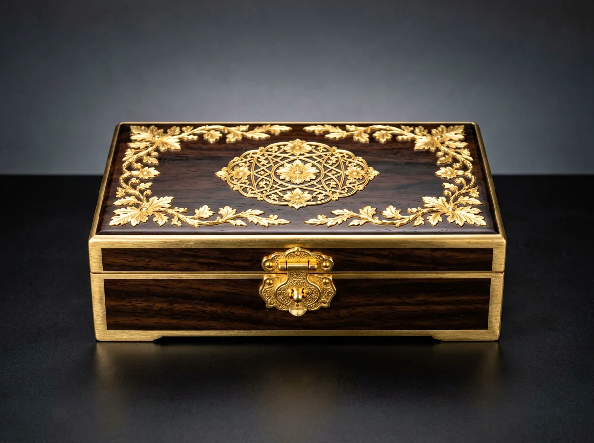 Vergoldete Zierschatulle mit feinen Golddetails.