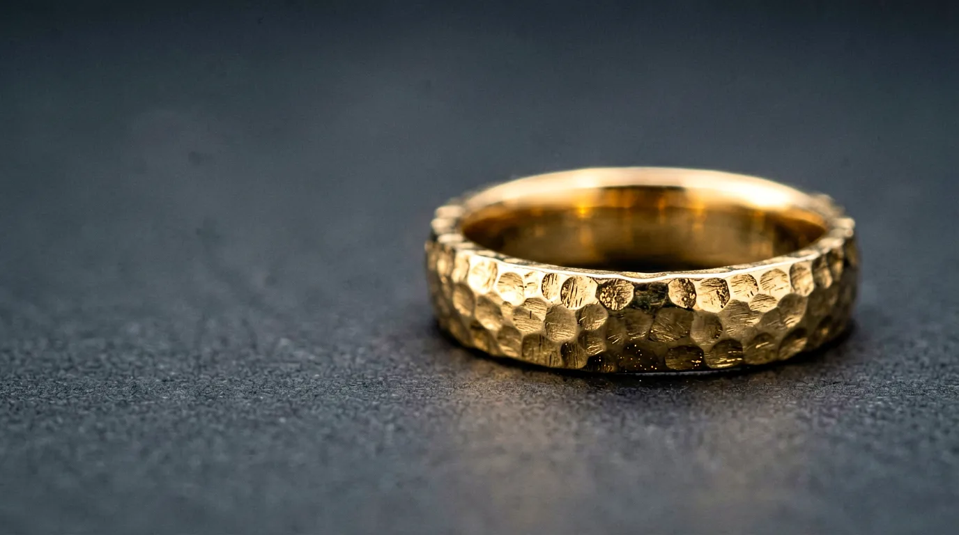 Handgefertigter Goldring im Werkstattlicht