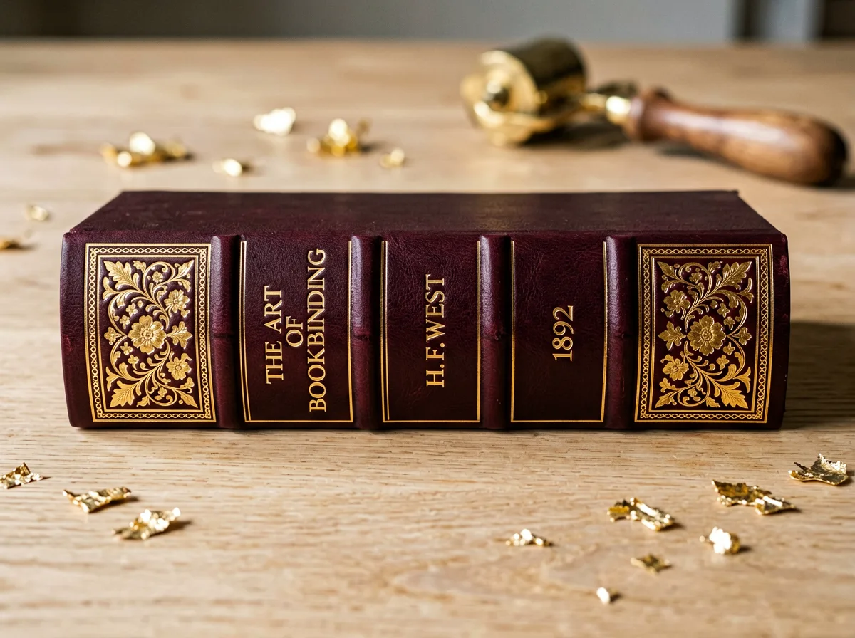 Lederrücken mit Goldprägung in Nahaufnahme