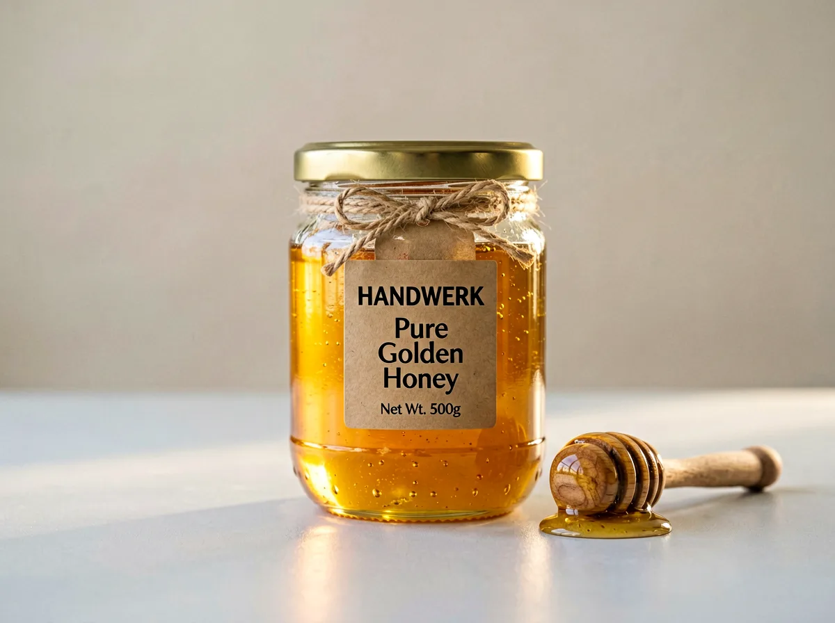 Honigglas mit goldenem Honig