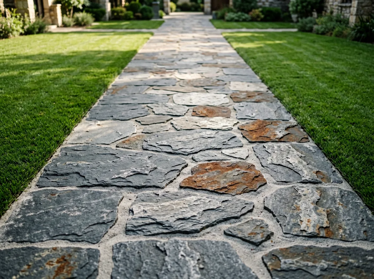 Gepflasterter Gartenweg aus Steinplatten