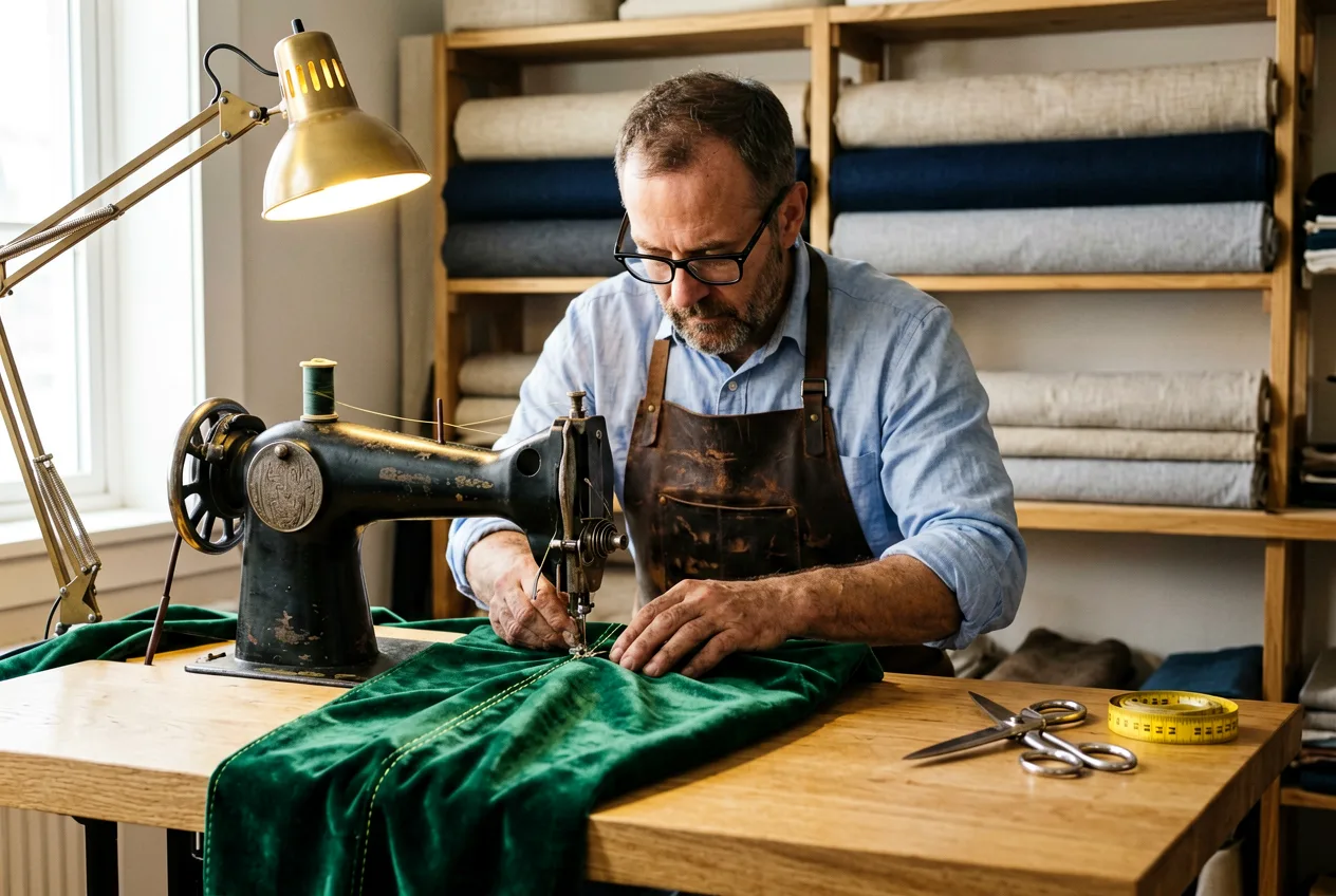 Polstermeister bei der Arbeit an einem Bezug