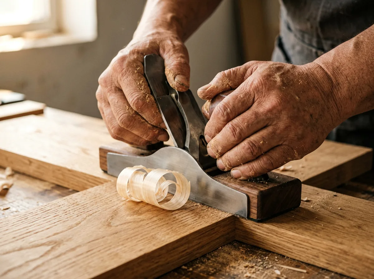 Hände bei der Bearbeitung eines Werkstücks aus Holz