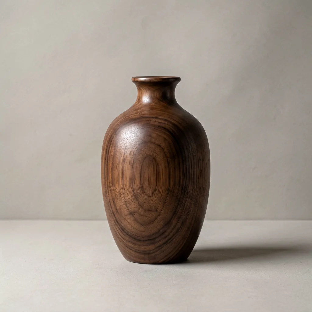 Gedrechselte Holzvase mit Nussbaum-Maserung
