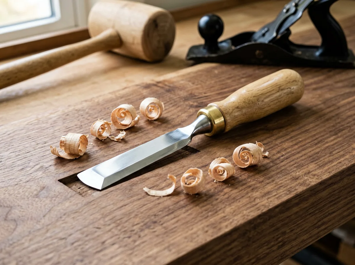 Drechselwerkzeuge und Werkstück aus Holz auf der Werkbank